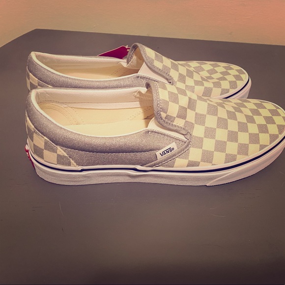 silver checkerboard vans